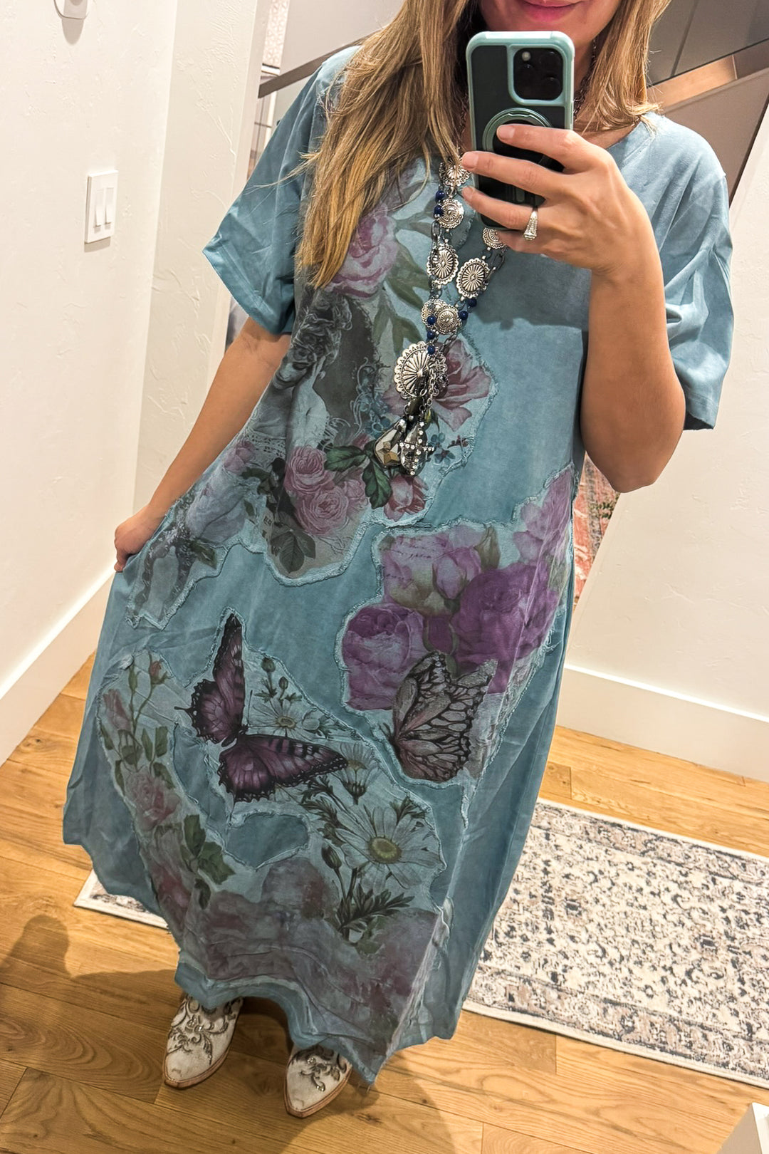 The Painted Garden Heirloom Blue Maxi Dress - 100% Cotton