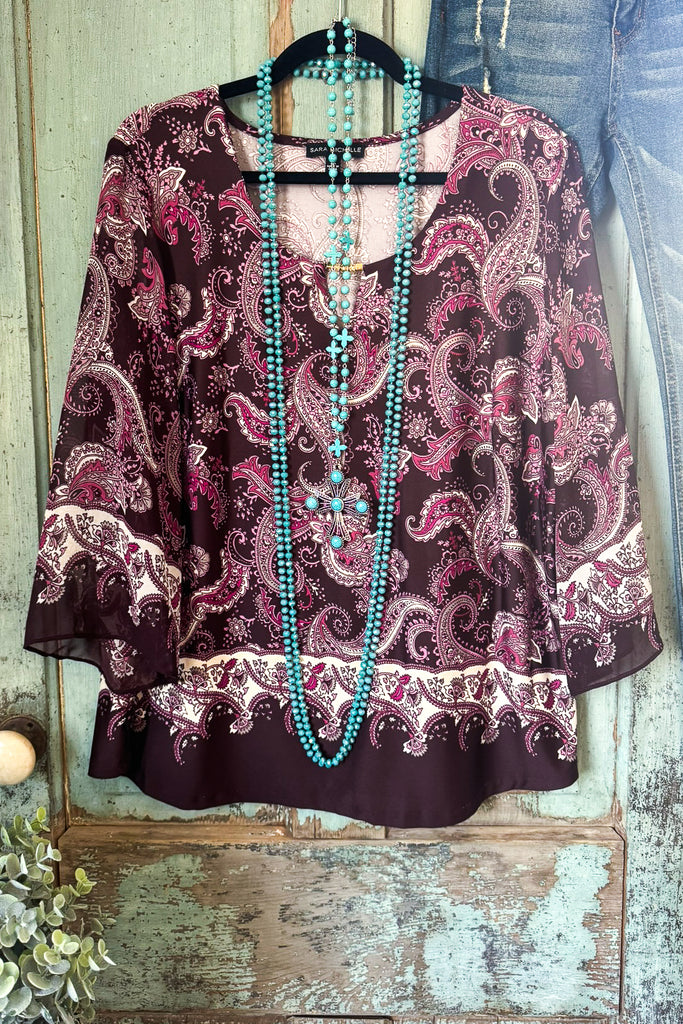 Move With Ease Blouse - Brown/Burgundy/Tan - SALE