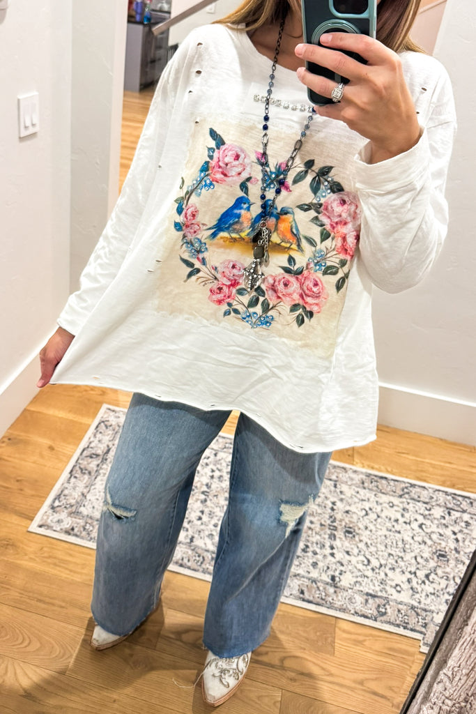 PRE ORDER: Songbirds Floral Cotton Top - 100% Cotton -3/4 Sleeves