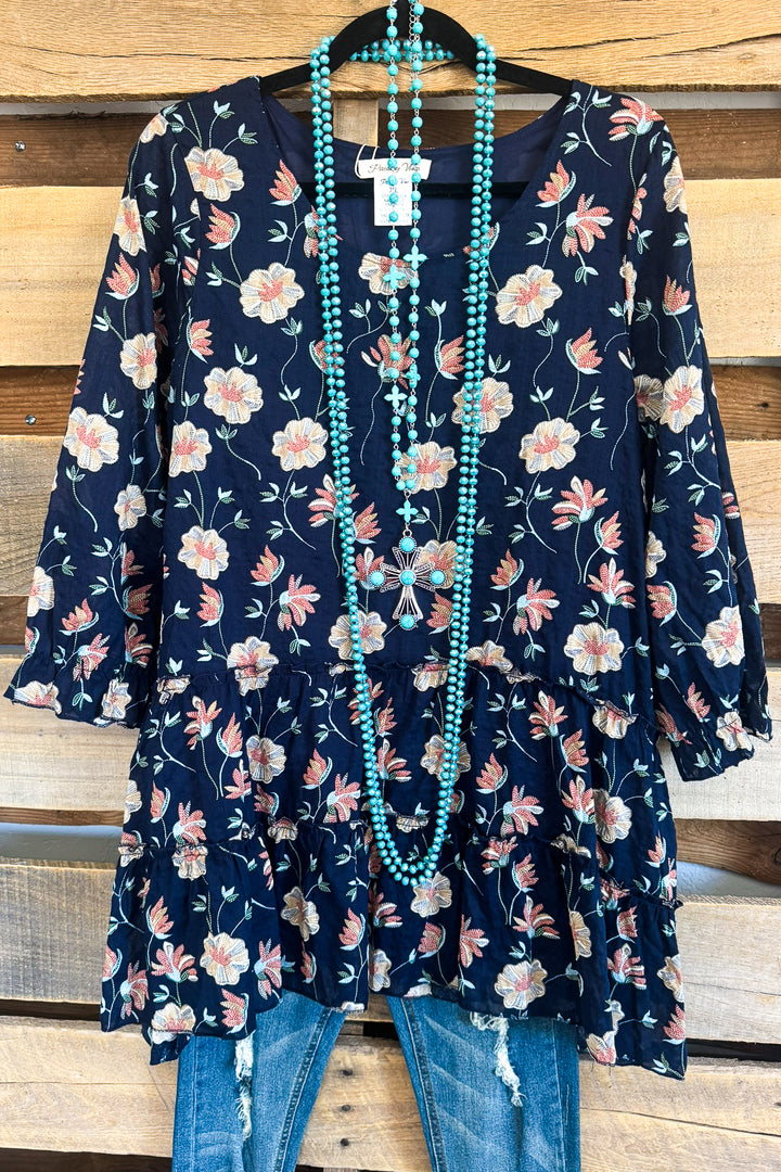 Sunlit Meadows Top -  Navy - 100% COTTON