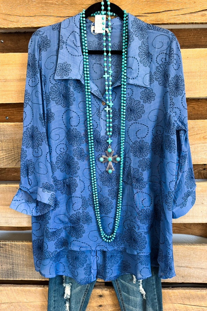 Stitched In Blooms Top - Blue