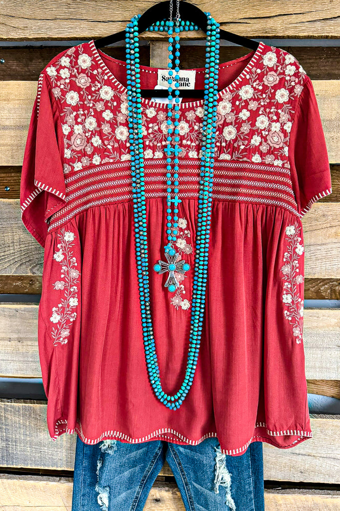 AHB EXCLUSIVE: Boho Vibes Oversized Top - Rust - SALE