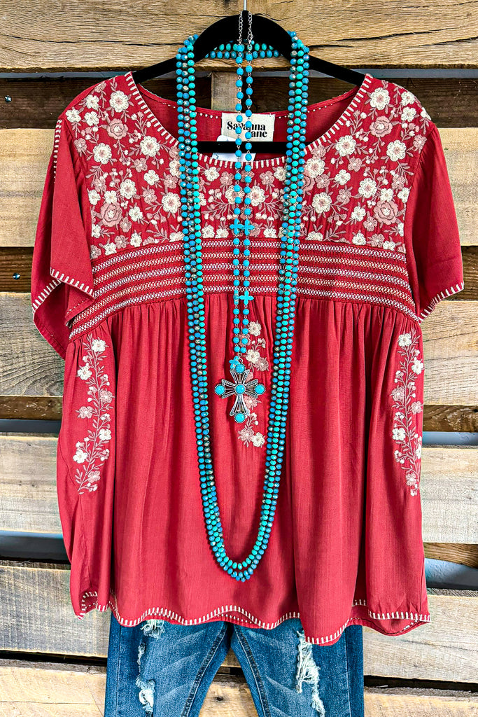 AHB EXCLUSIVE: Boho Vibes Oversized Top - Rust - SALE
