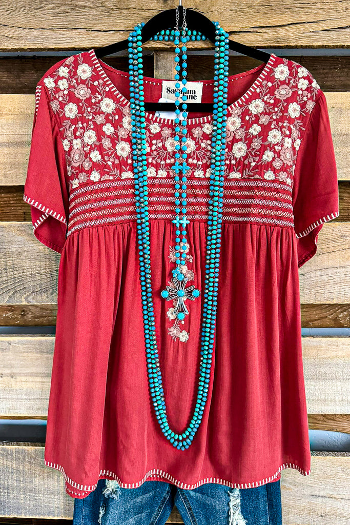 AHB EXCLUSIVE: Boho Vibes Oversized Top - Rust - SALE