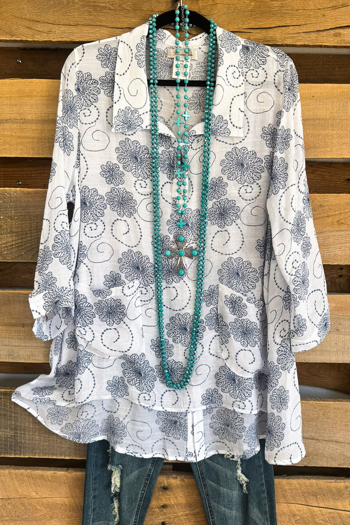 Stitched In Blooms Top - White - SALE