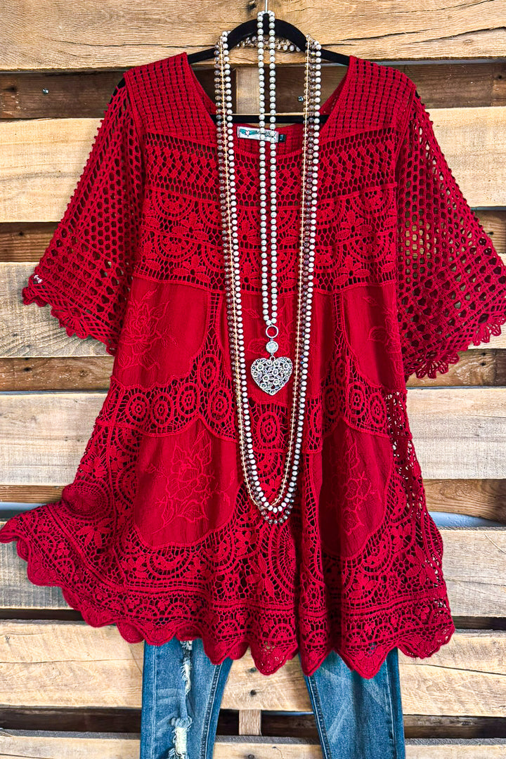 AHB EXCLUSIVE: Delightful Details Cotton Top - Red- 100% COTTON