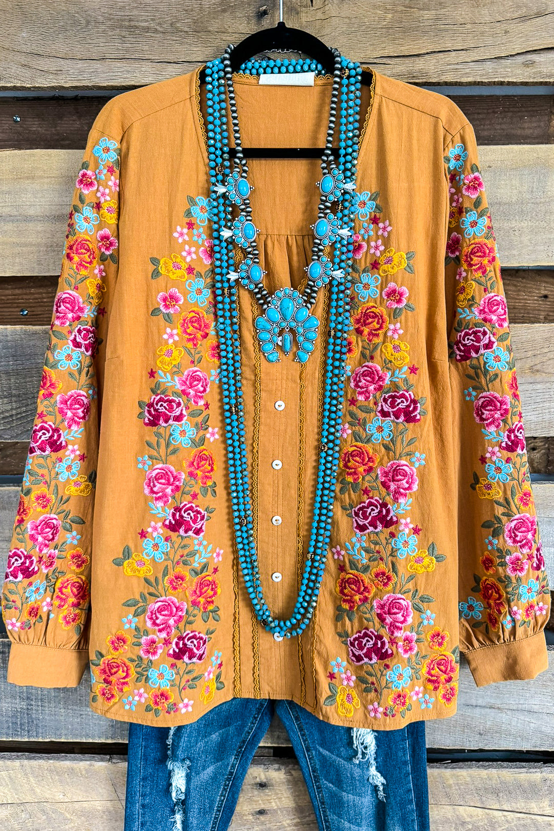 AHB EXCLUSIVE: Dearly Loved Embroidery Top - Mustard - 100% COTTON - SALE