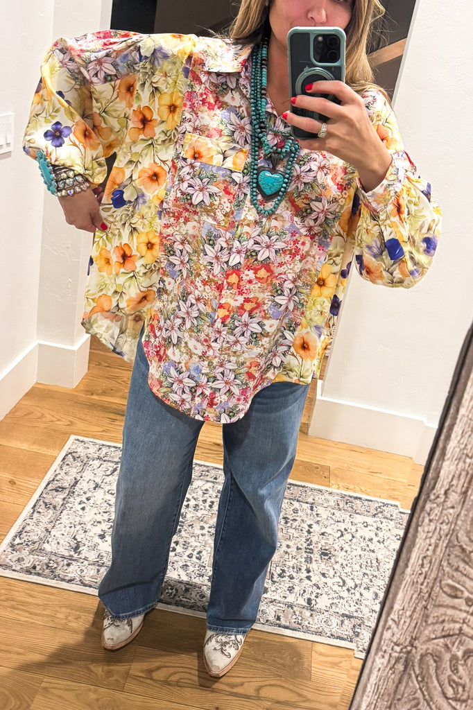 Wildflower Walks Oversized Blouse  - Green Yellow Multi