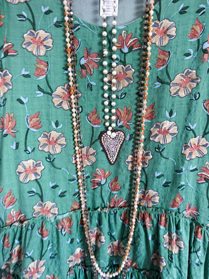 Sunlit Meadows Top - Green - 100% COTTON - SALE