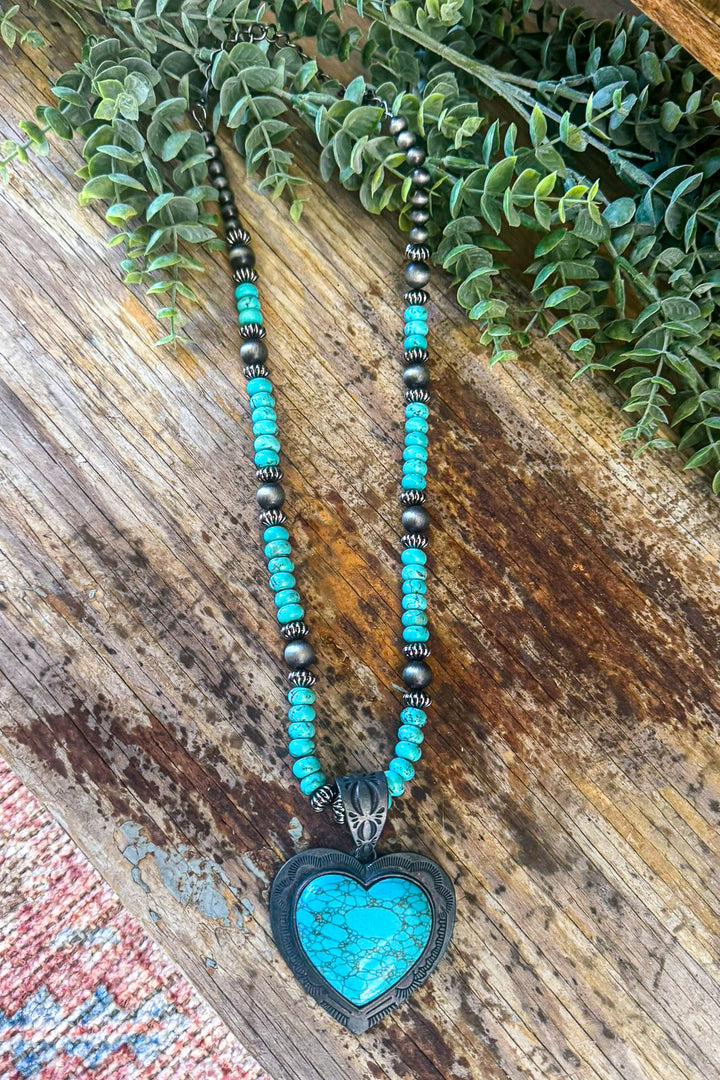 Boho Turquoise-Inspired Heart Necklace