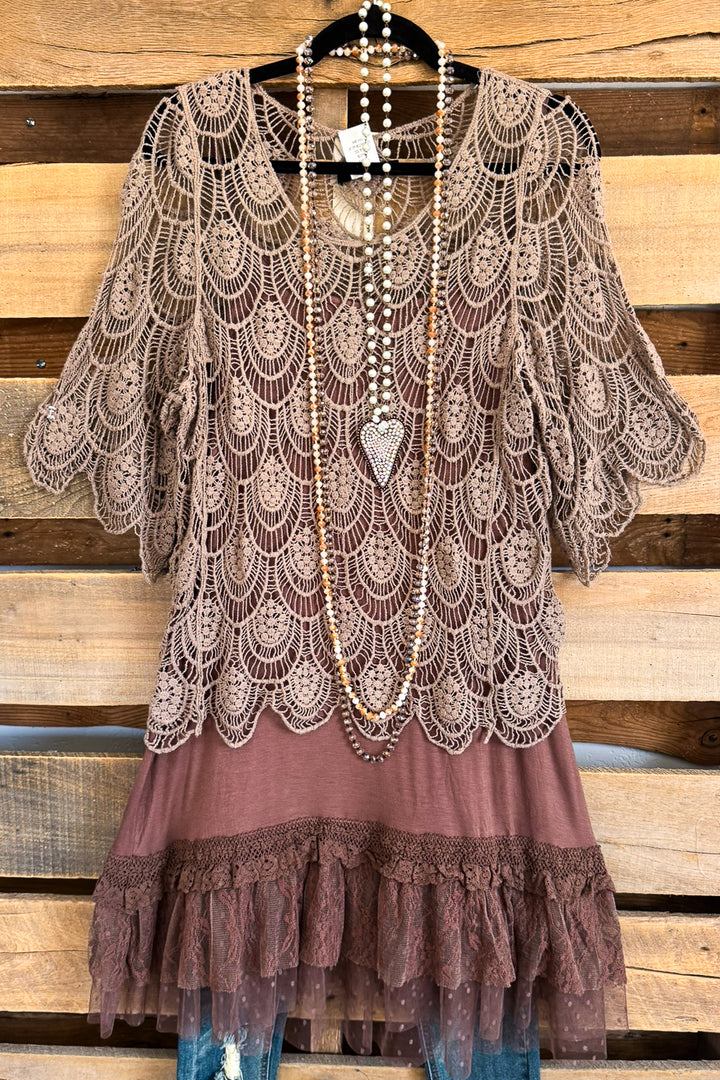Modern Details Crochet Top - Mocha - 100% Cotton