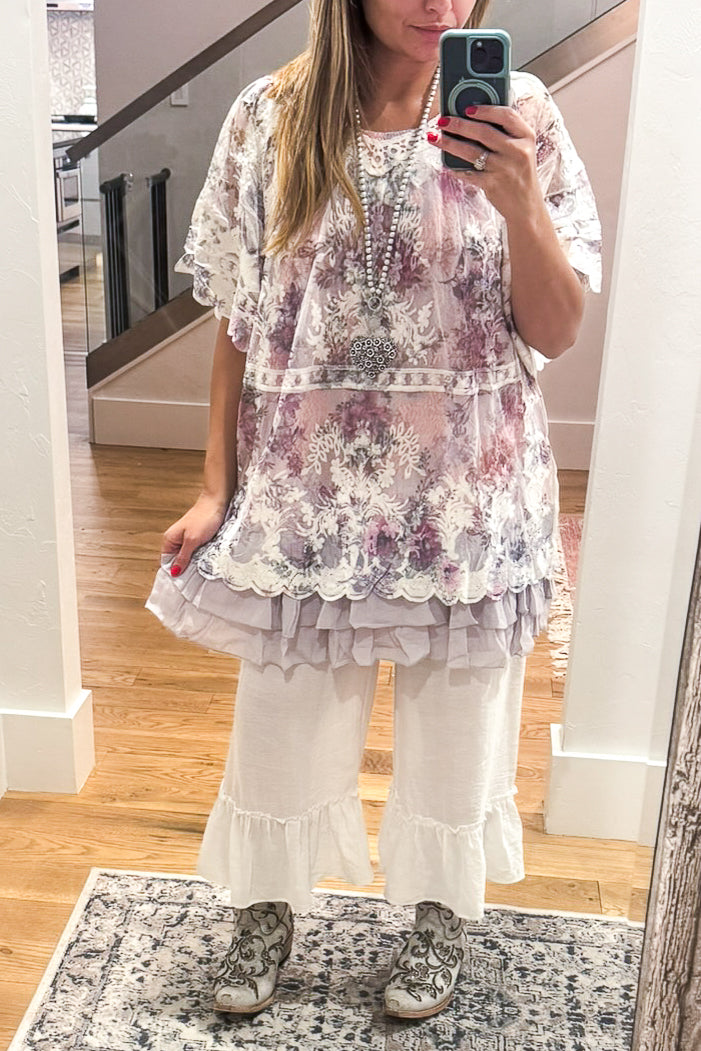 Ruffled Comfort Capris - White