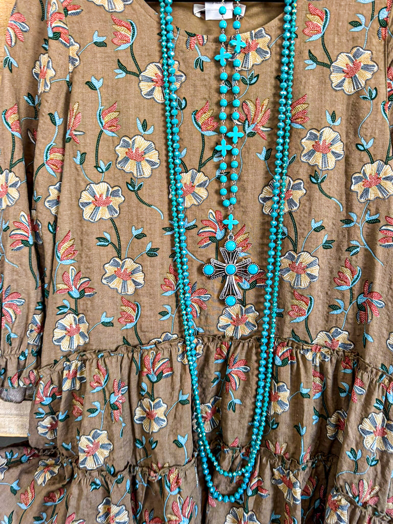 Sunlit Meadows Top - 100% Cotton -  Mocha - SALE