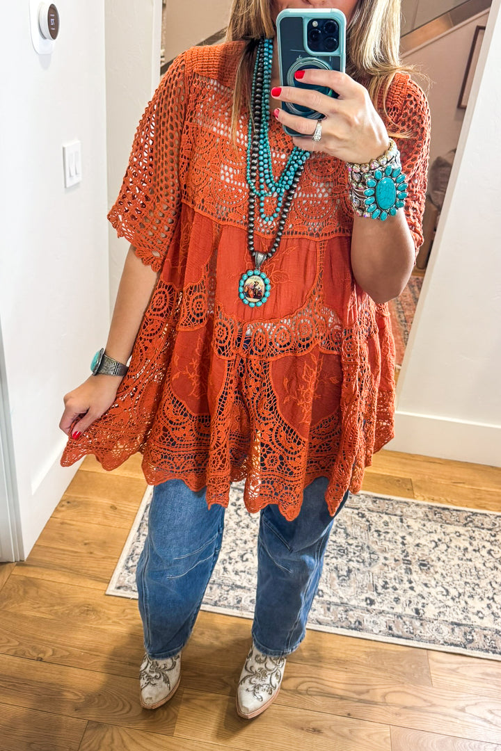 AHB EXCLUSIVE: Delightful Details Top - Rust  - 100% COTTON