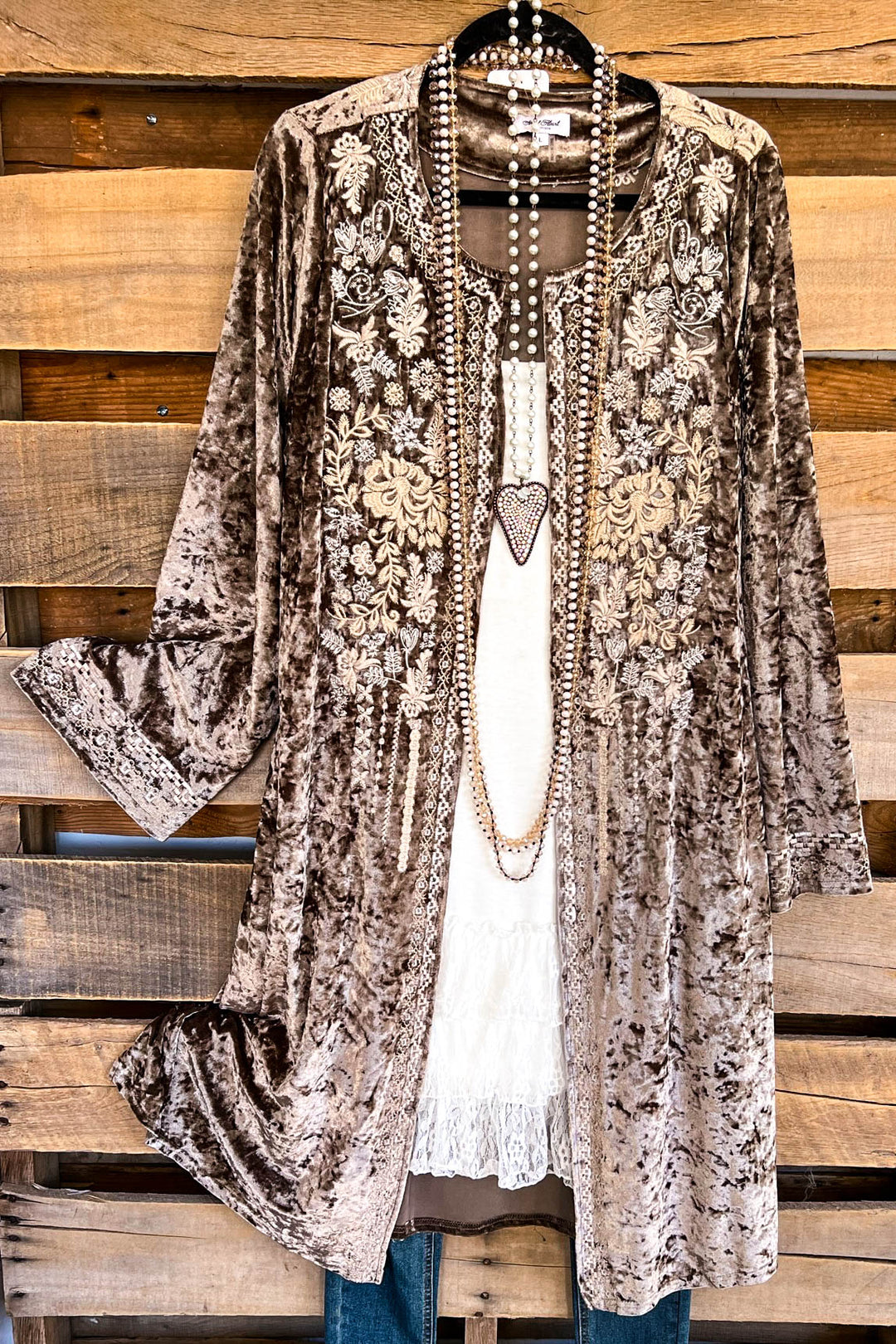 AHB EXCLUSIVE: Long Velvet Embroidery Cardigan - Bronze - SALE