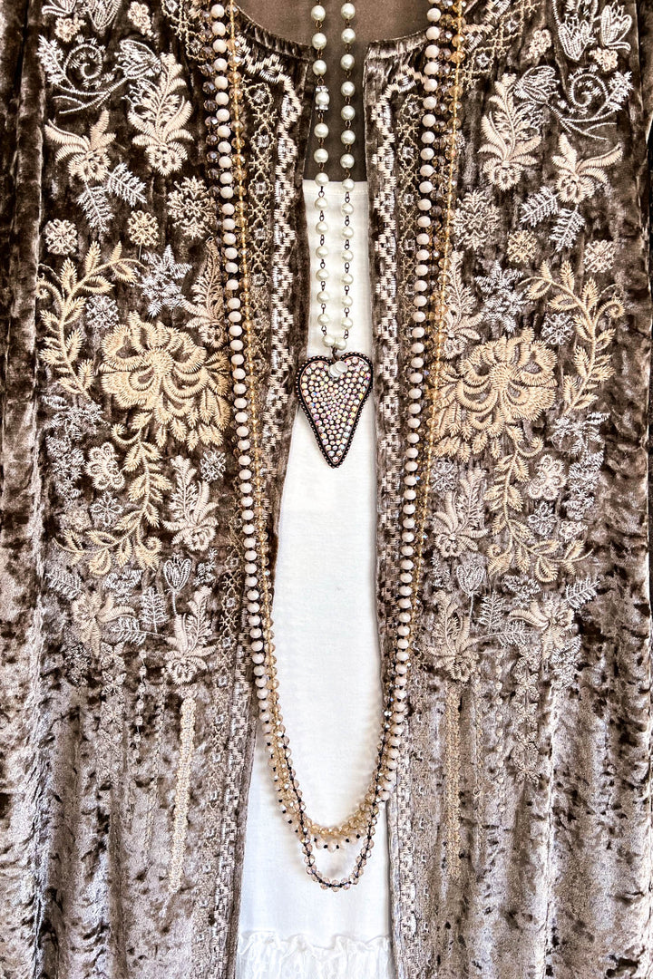 AHB EXCLUSIVE: Long Velvet Embroidery Cardigan - Bronze - SALE