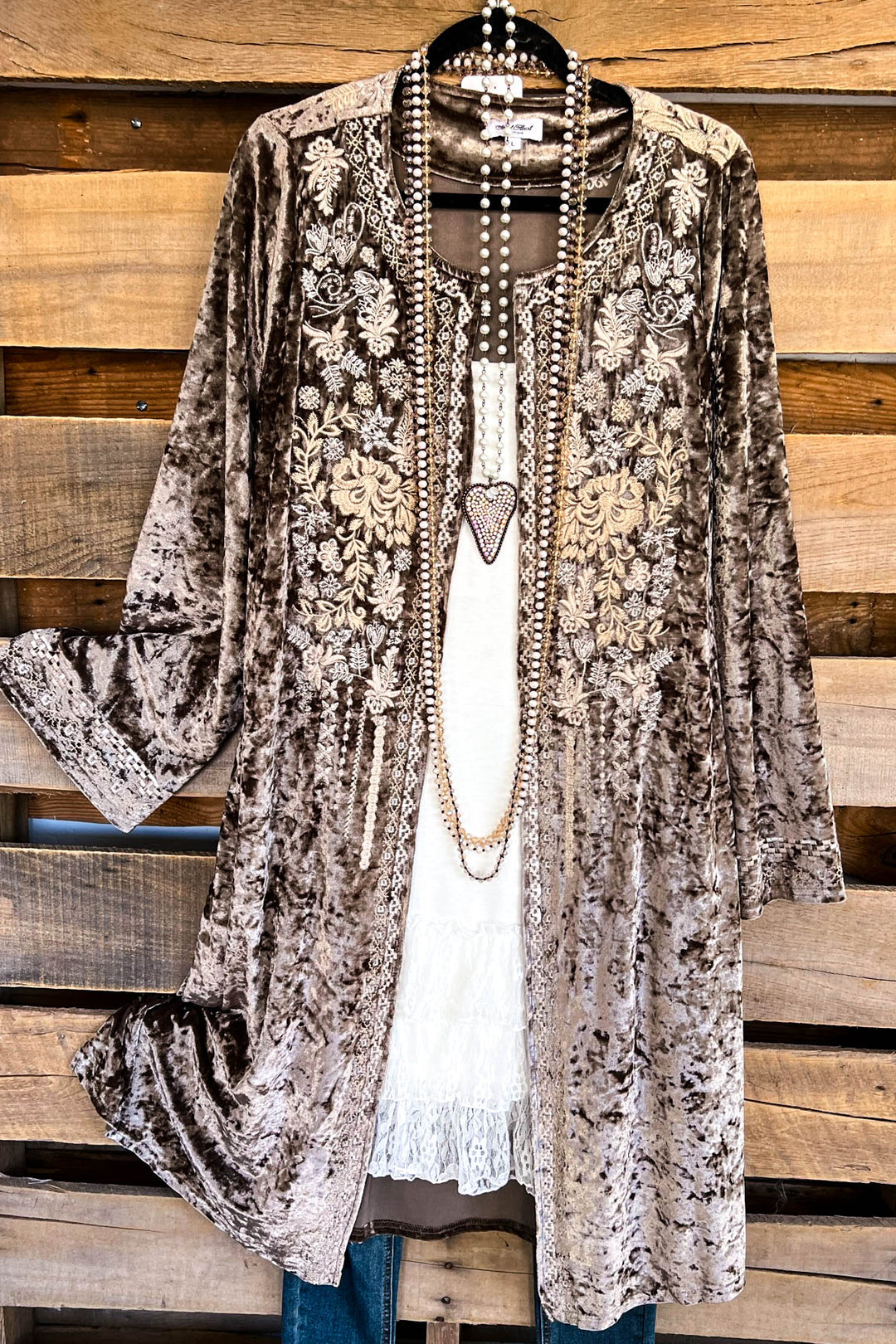 AHB EXCLUSIVE: Long Velvet Embroidery Cardigan - Bronze - SALE