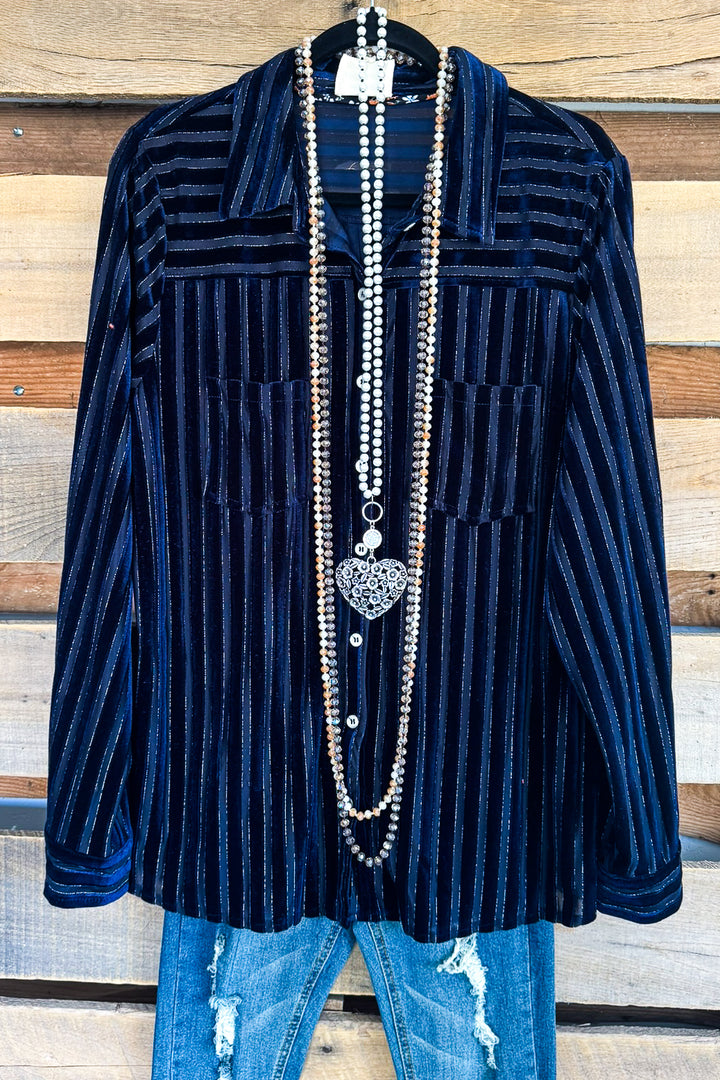Seeing Through You Velvet Blouse - Navy