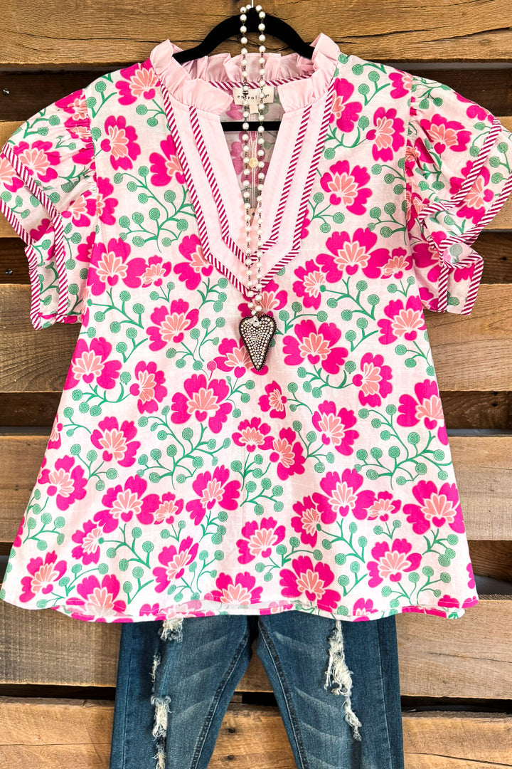 Brilliant Bouquets Top - Pink - 100% Cotton