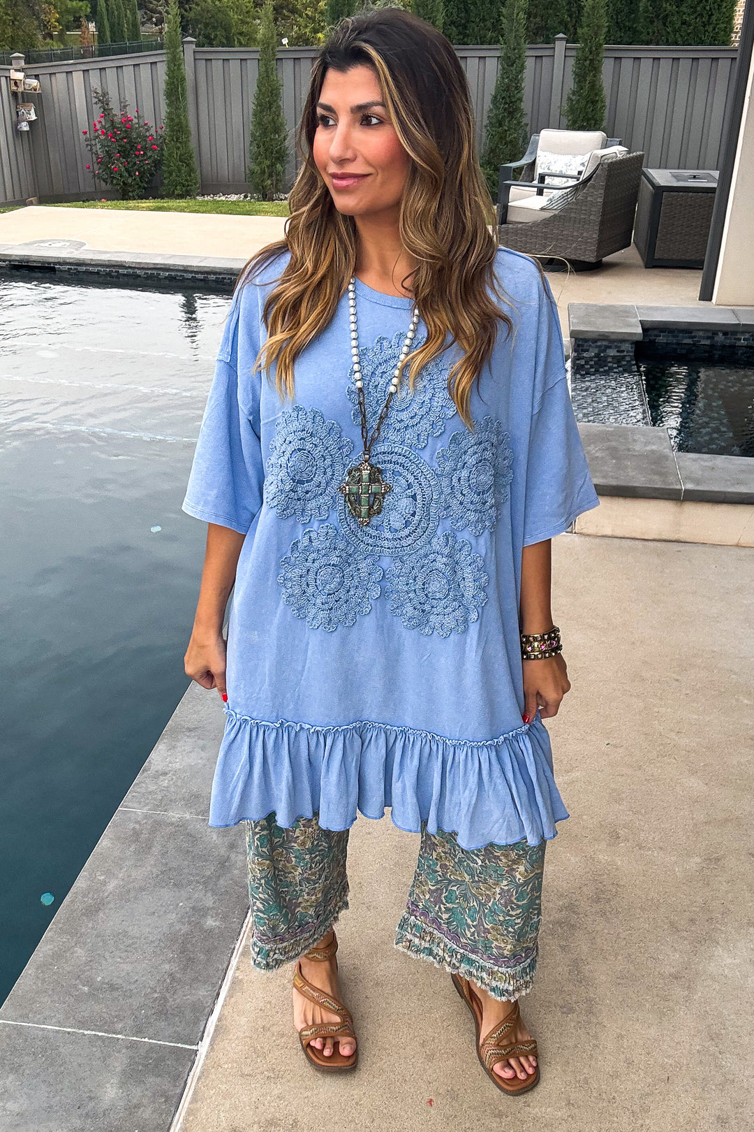 Saving Grace Oversized  Dress - Blue - Cotton/Spandex Blend
