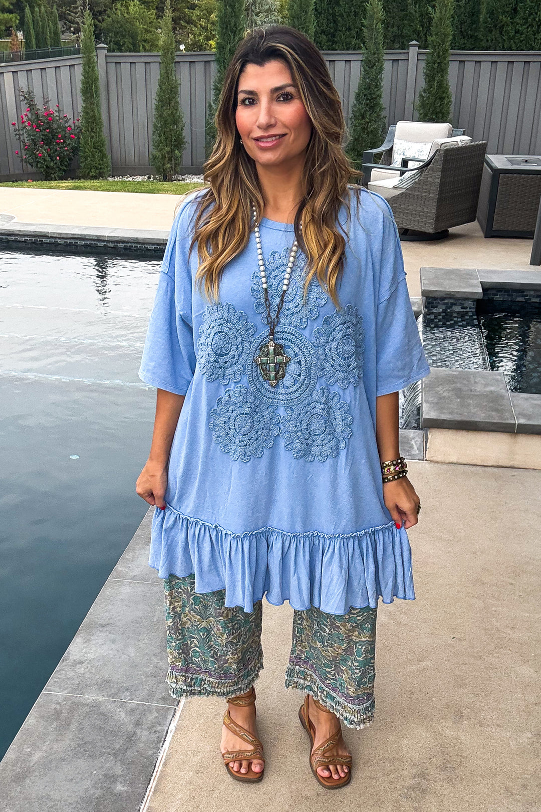 Saving Grace Oversized  Dress - Blue - Cotton/Spandex Blend