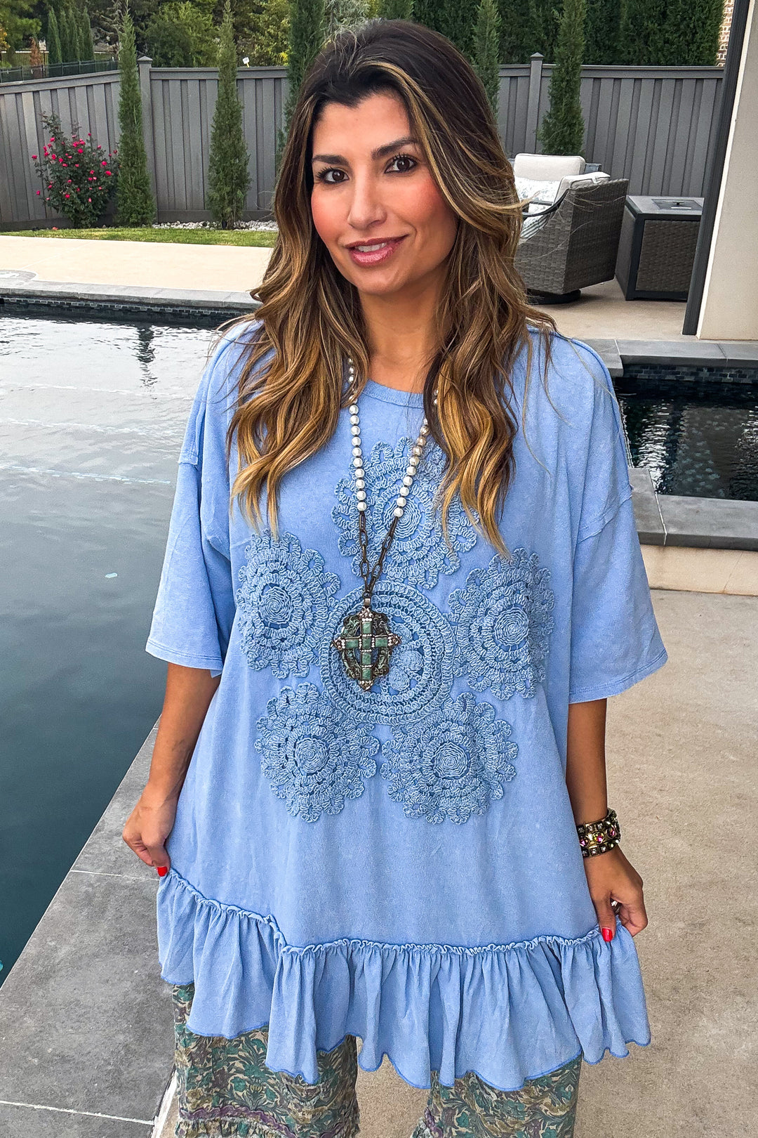 Saving Grace Oversized  Dress - Blue - Cotton/Spandex Blend