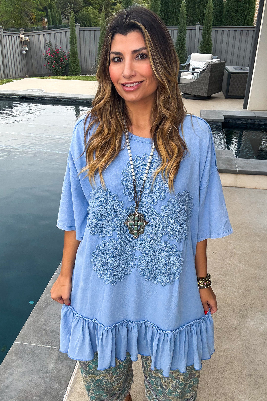 Saving Grace Oversized  Dress - Blue - Cotton/Spandex Blend