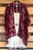 Without Question Burnout Velvet Kimono - Red - SALE