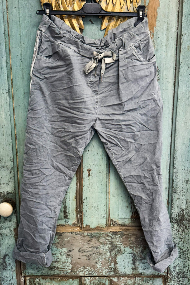 Made in Italy Scrunchy Rhinestone Stretch Floral Jogger Pants – Ultra Comfortable Plus Size - Silver (Size 14 to 24)