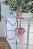 Hand Painted Rhinestone Wood Heart Pendant Necklace
