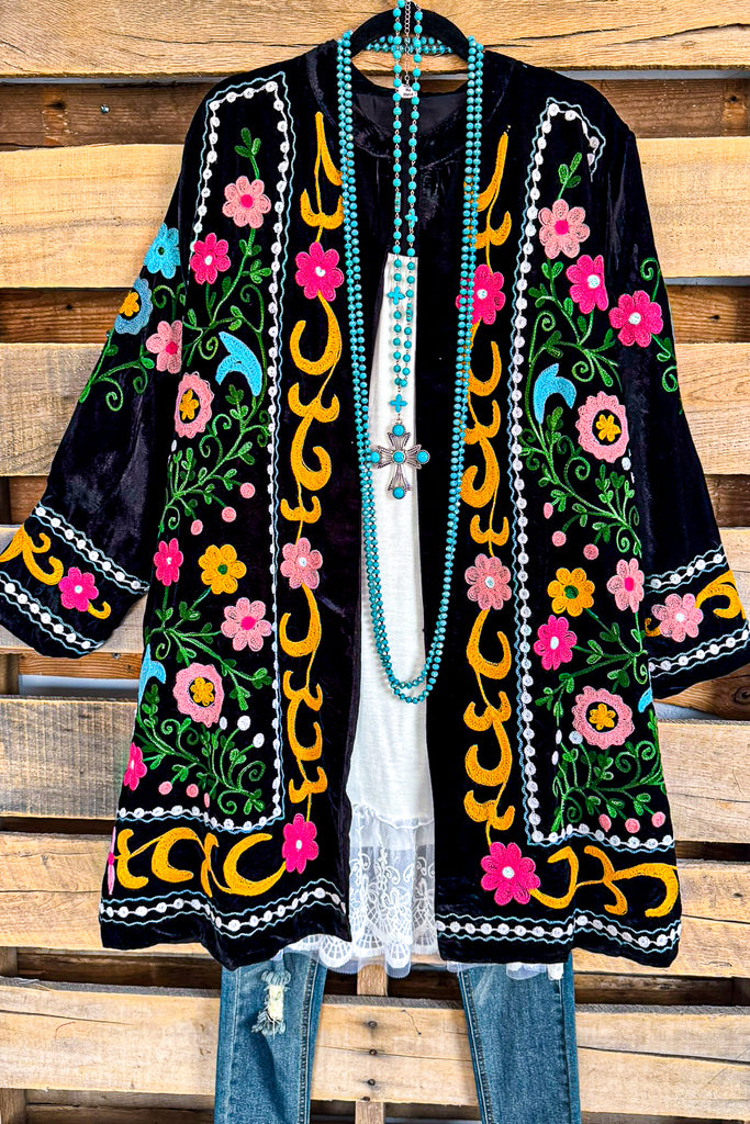 AHB EXCLUSIVE: Bouquet Of Dreams Velvet Jacket - Black (Handmade)