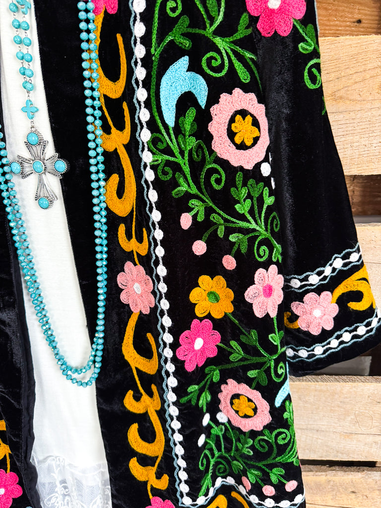 AHB EXCLUSIVE: Bouquet Of Dreams Velvet Jacket - Black (Handmade)