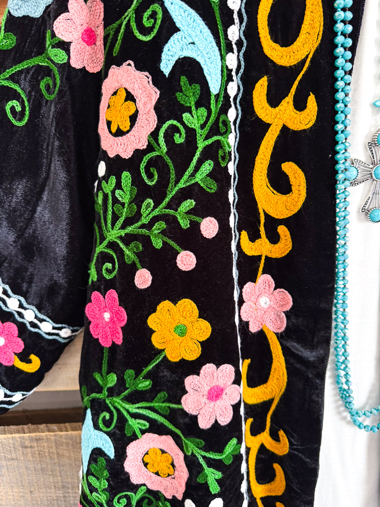 AHB EXCLUSIVE: Bouquet Of Dreams Velvet Jacket - Black (Handmade)