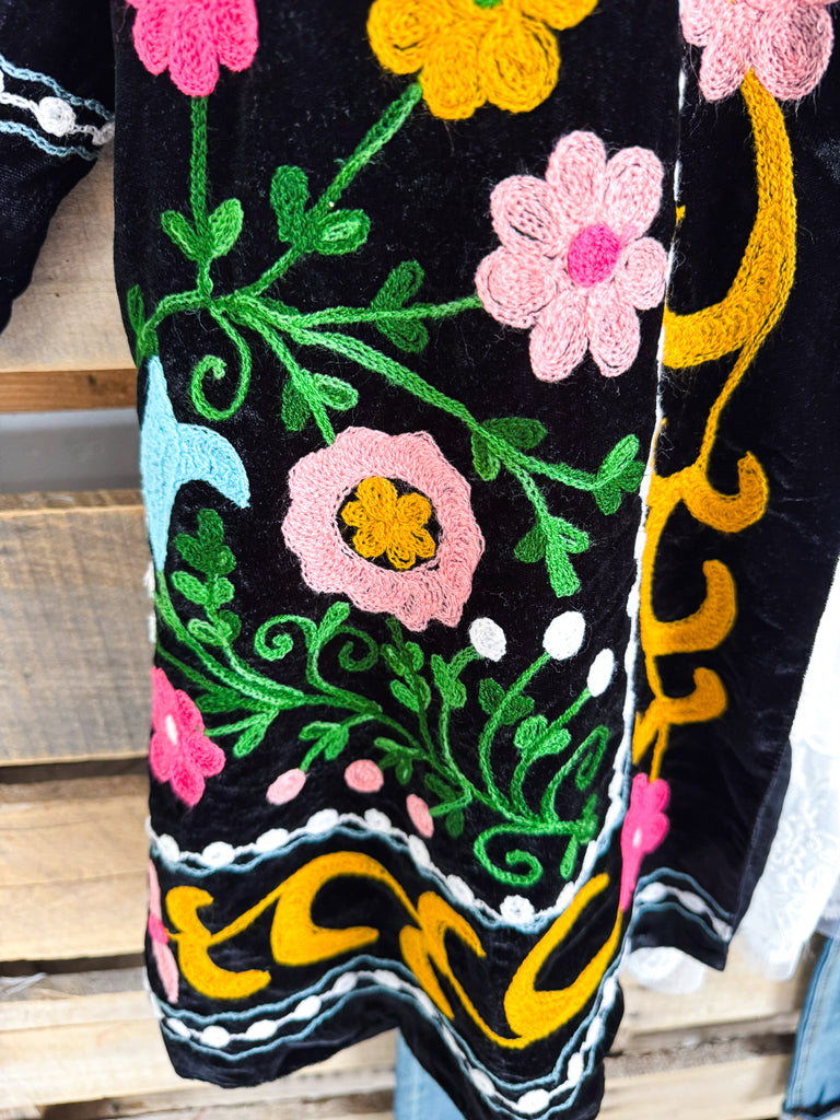 AHB EXCLUSIVE: Bouquet Of Dreams Velvet Jacket - Black (Handmade)