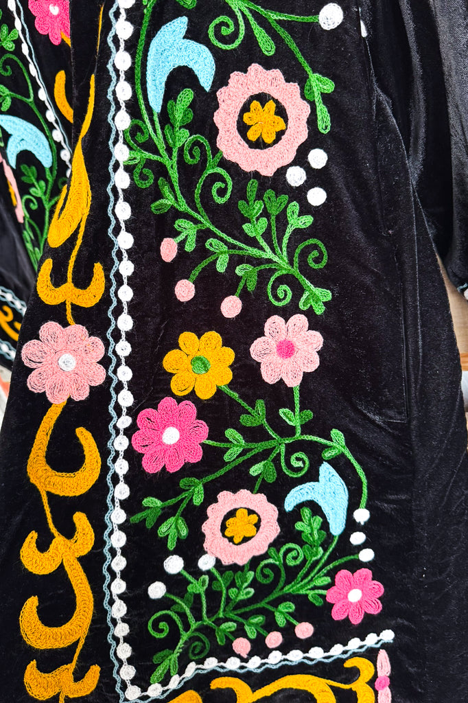 AHB EXCLUSIVE: Bouquet Of Dreams Velvet Jacket - Black (Handmade)