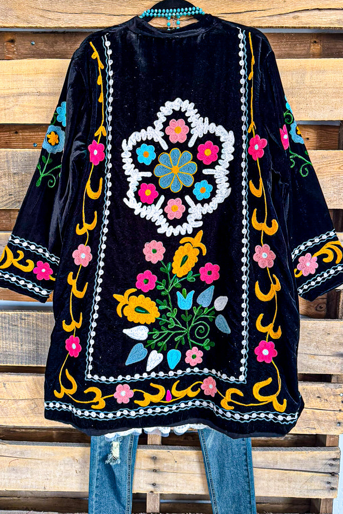 AHB EXCLUSIVE: Bouquet Of Dreams Velvet Jacket - Black (Handmade)