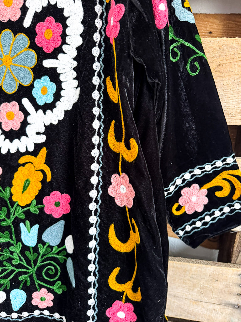 AHB EXCLUSIVE: Bouquet Of Dreams Velvet Jacket - Black (Handmade)