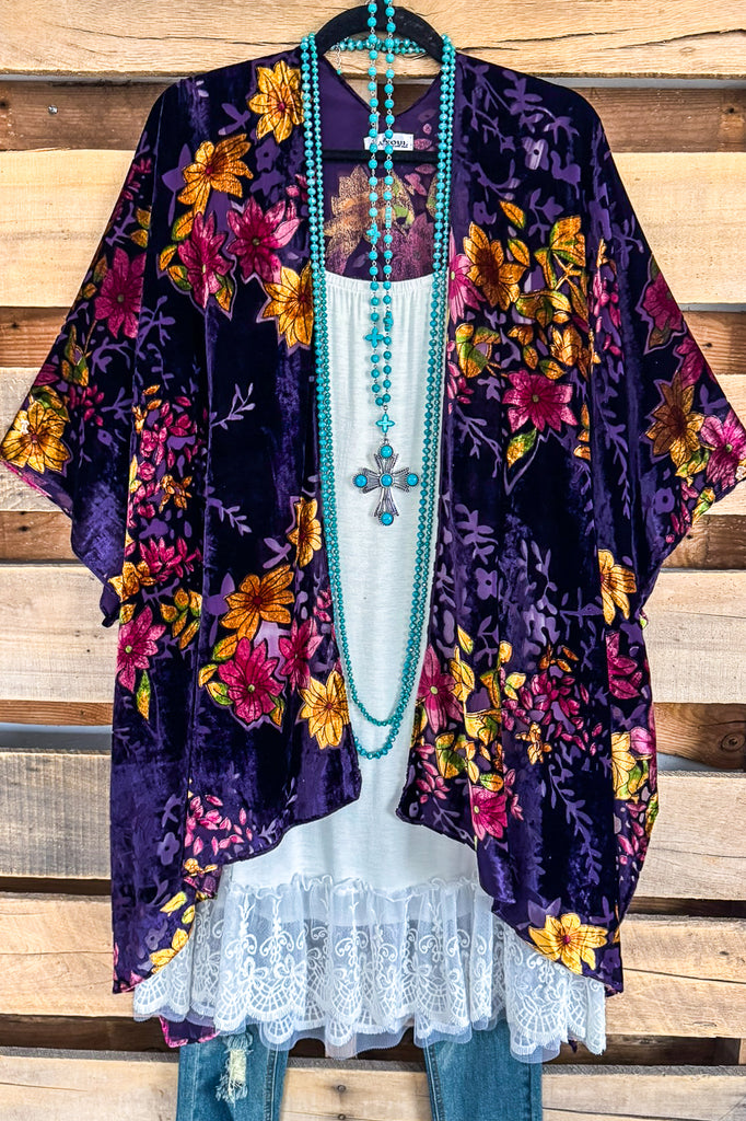 Made For More Burnout Velvet Kimono - Purple