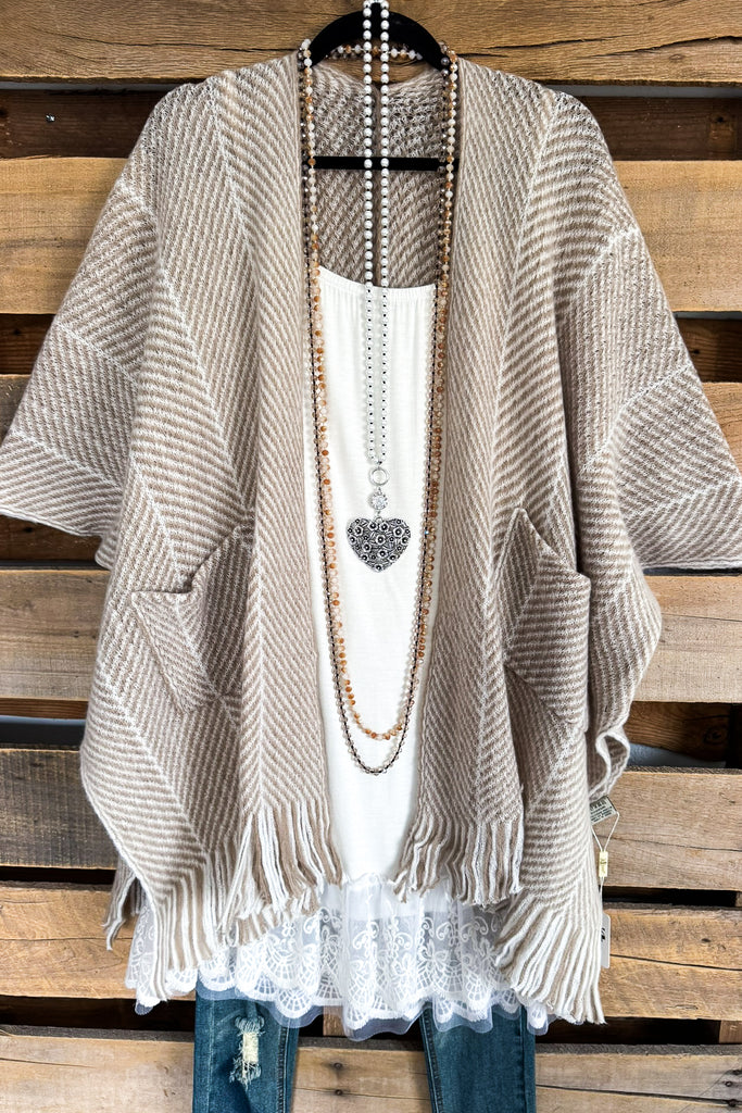 Ivory Label Herringbone Ruana - Beige