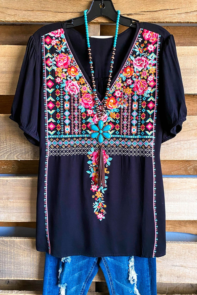 AHB EXCLUSIVE:  Rainy Rose Blouse - Black - SALE