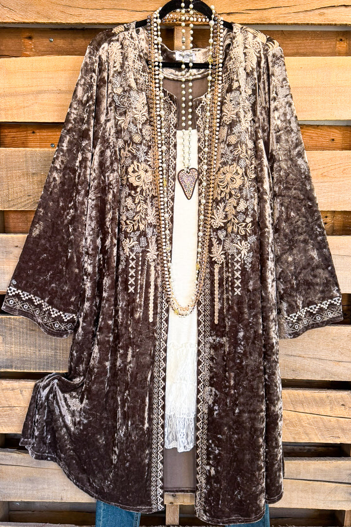 AHB EXCLUSIVE: Long Velvet Embroidery Cardigan - Bronze - SALE
