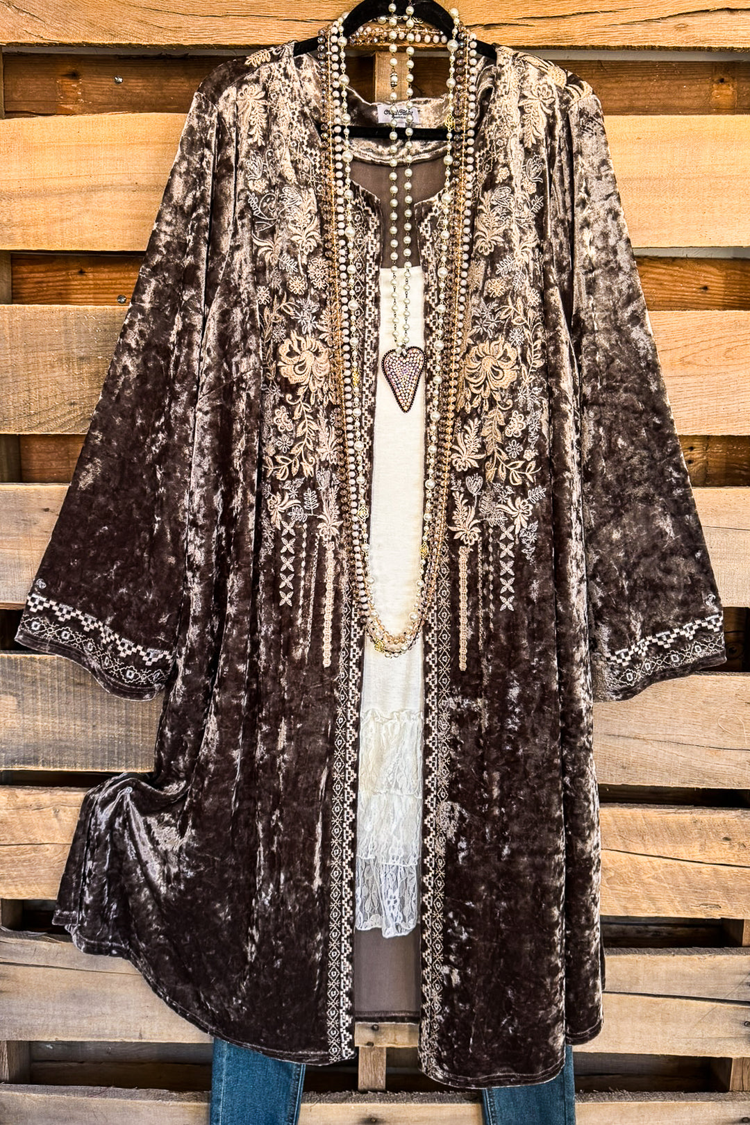 AHB EXCLUSIVE: Long Velvet Embroidery Cardigan - Bronze - SALE