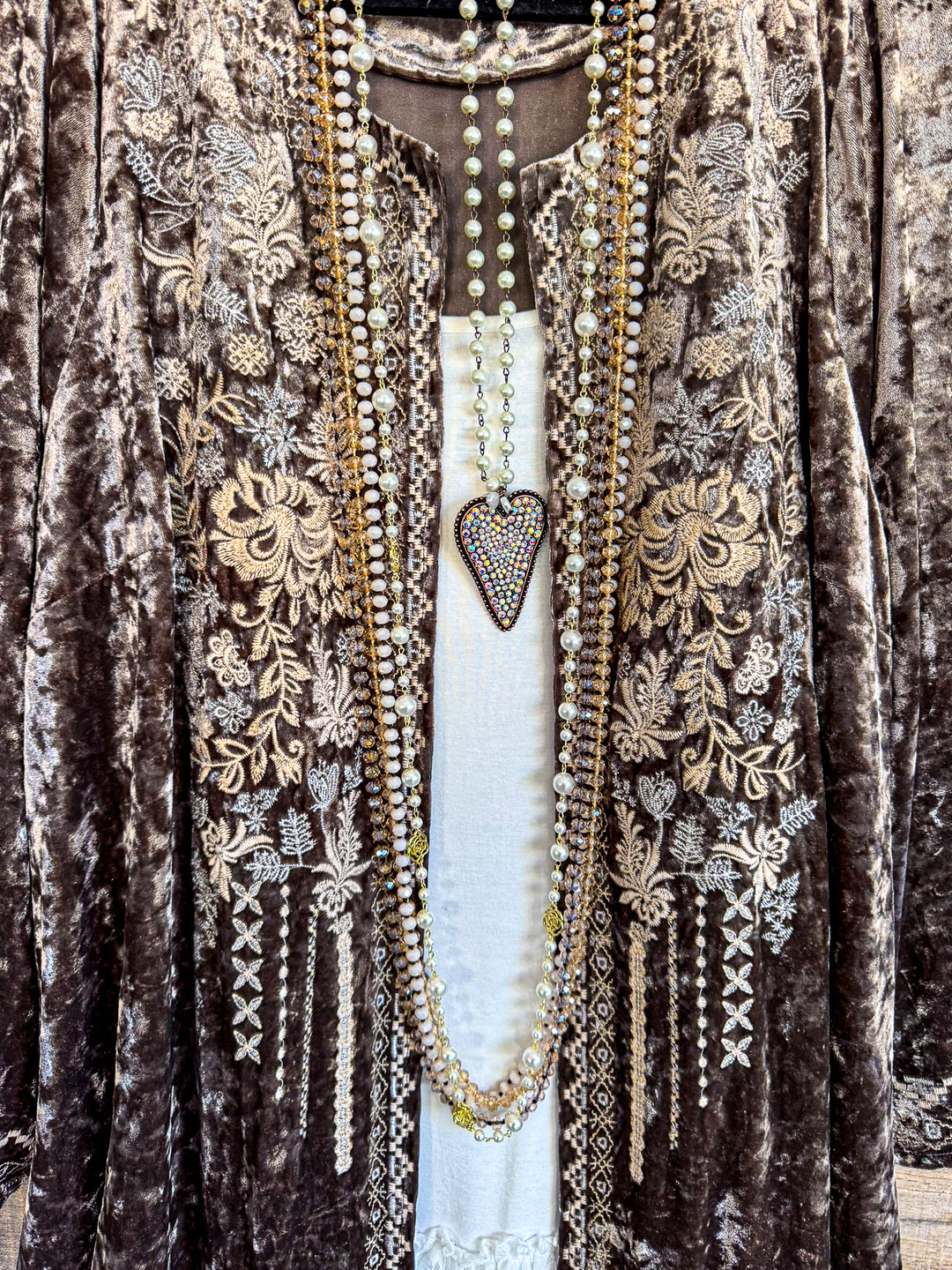 AHB EXCLUSIVE: Long Velvet Embroidery Cardigan - Bronze - SALE