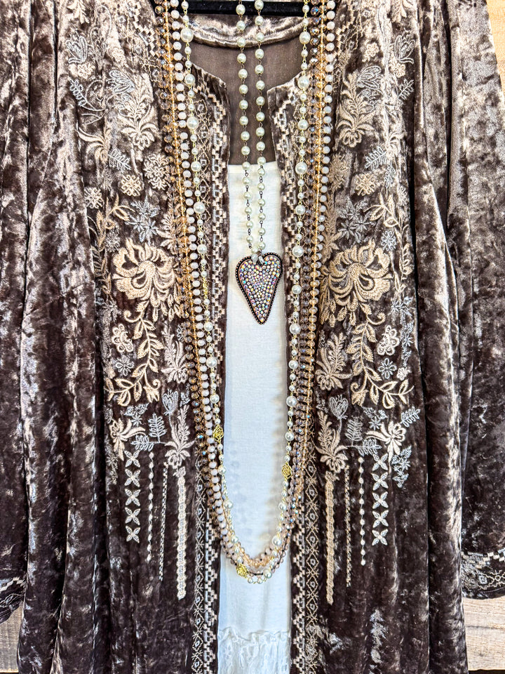 AHB EXCLUSIVE: Long Velvet Embroidery Cardigan - Bronze - SALE