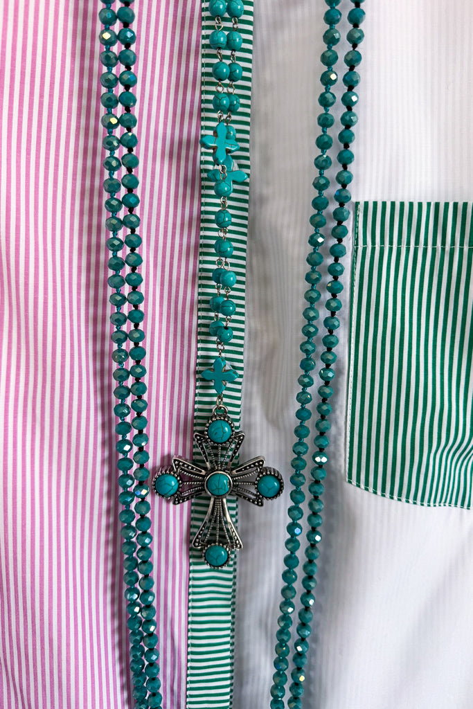 Looking For Tomorrow Button Up Blouse - Kelly Green Pink - SALE