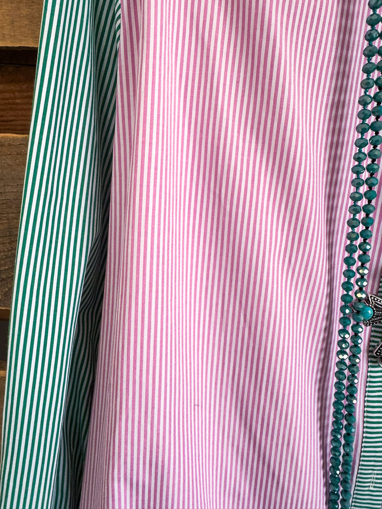 Looking For Tomorrow Button Up Blouse - Kelly Green Pink - SALE