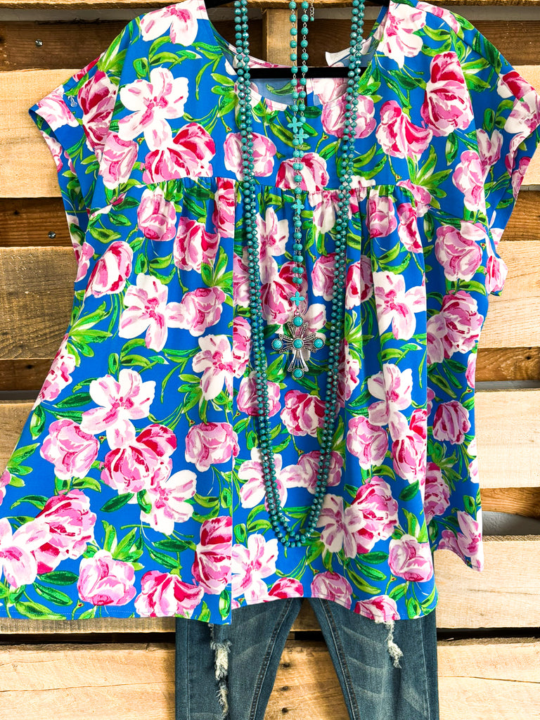Garden Bloom Oversized Top - Royal Blue
