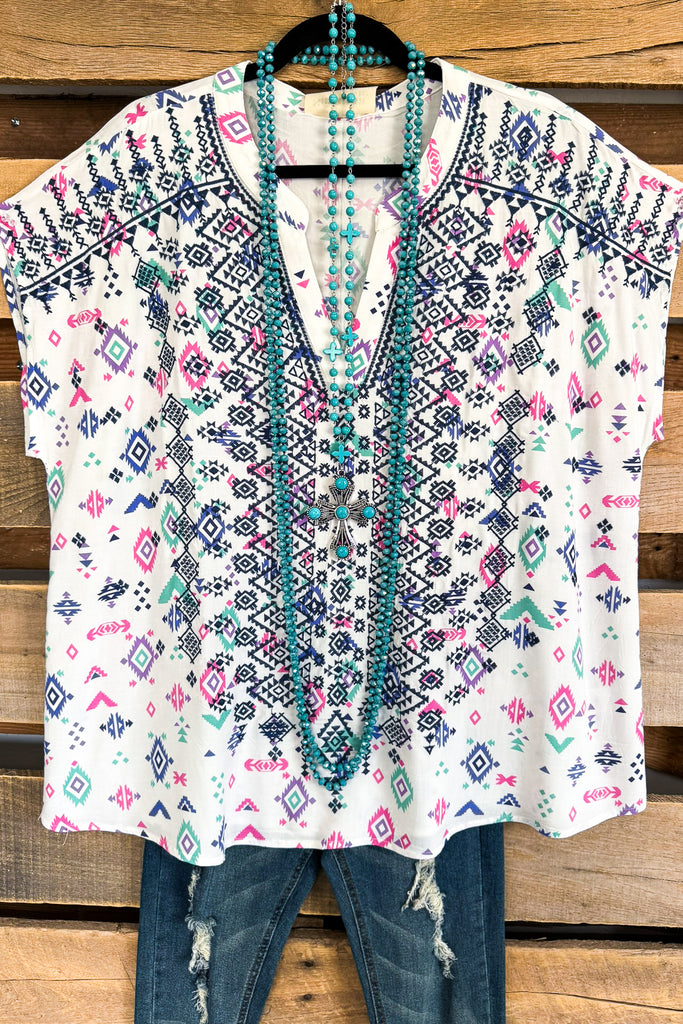 Traditional Salutations Top - Ivory Multi