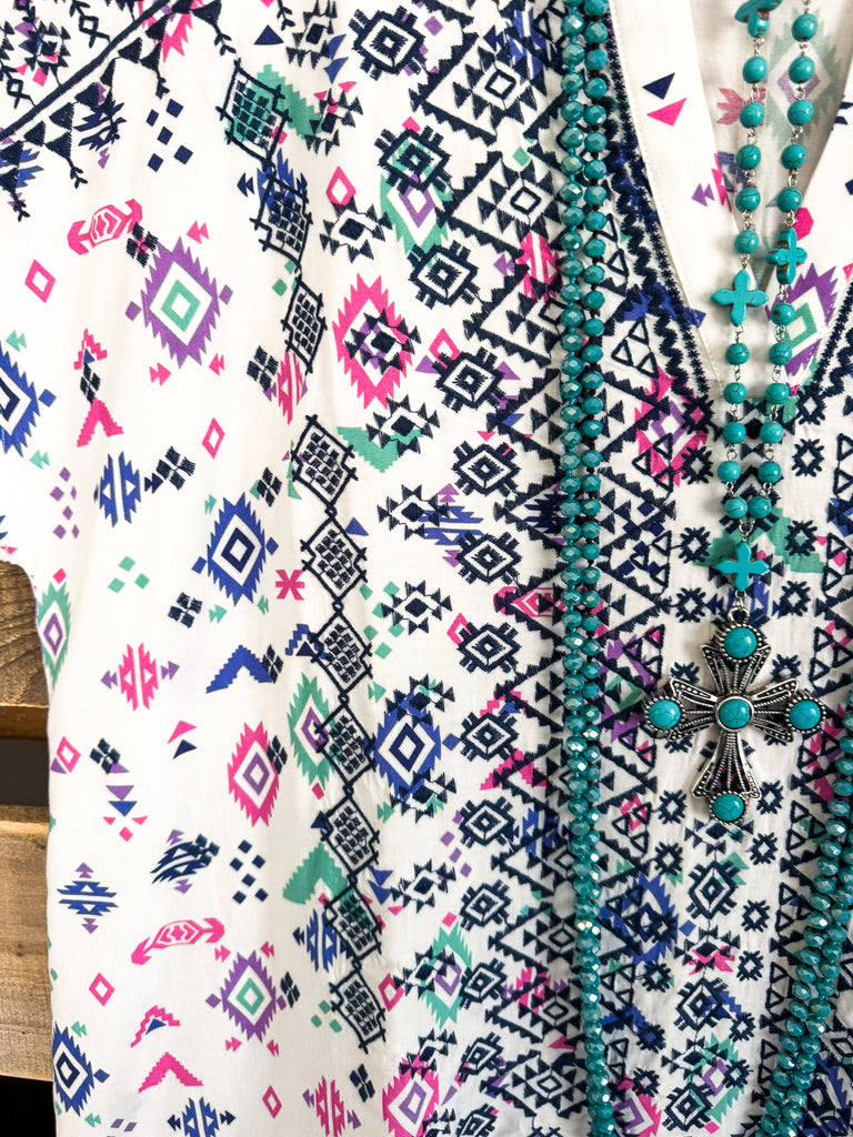 Traditional Salutations Top - Ivory Multi