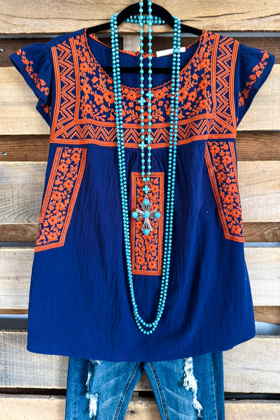 Today's Episode Top -  Navy Rust -  100% COTTON - SALE